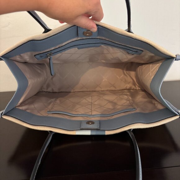 Michael Kors Heidi Large Ivory Light Blue Stripe Canvas Tote - Picture 11 of 13